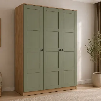 Dulap pentru haine, Hanah Home, Loren 1600-231, 135.8x188.6x53.8 cm, Nuc / Verde 39fb imagine