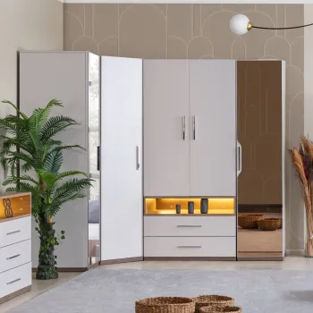 Dulap pentru haine, Hanah Home, Milano 5, PAL, Alb/Maro 7654 imagine