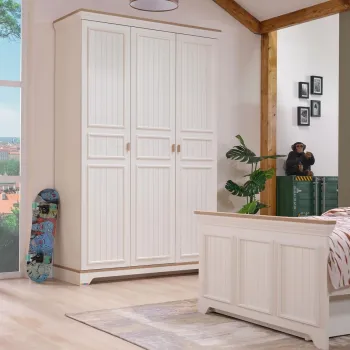 Dulap pentru haine, Hanah Home, Monte, 139.6x220x54.3 cm, PAL MELAMINAT, Crem / Stejar 5fe6 imagine