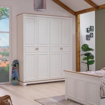 Dulap pentru haine, Hanah Home, Monte, 184.6x220x54.3 cm, PAL MELAMINAT, Crem / Stejar 2d39 imagine