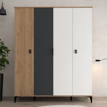Dulap pentru haine, Hanah Home, Neva 6402, 164x200x52 cm, PAL, Stejar / Alb / Antracit b4fa imagine