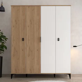 Dulap pentru haine, Hanah Home, Neva 6403, 164x200x52 cm, PAL, Stejar Safir / Alb 88b0 imagine