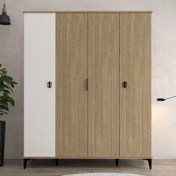 Dulap pentru haine, Hanah Home, Neva 6404, 164x200x52 cm, PAL, Stejar / Alb f186 imagine