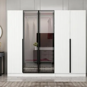 Dulap pentru haine, Hanah Home, Nisa, 225x210x52 cm, Alb 4f27 imagine