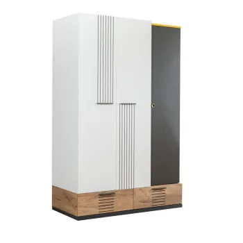 Dulap pentru haine, Hanah Home, Relax 3, 130x200x60 cm, PAL, Alb / Antracit / Galben / Maro 9a30 imagine