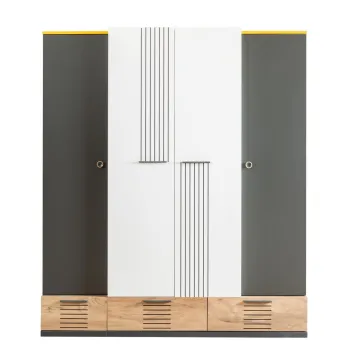 Dulap pentru haine, Hanah Home, Relax 4, 175x200x60 cm, PAL, Alb / Antracit / Galben / Maro f01e imagine