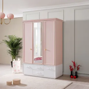 Dulap pentru haine, Hanah Home, Rosa, 136x197x63 cm, PAL, Roz/Alb d957 imagine