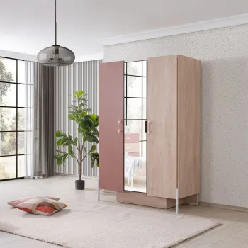 Dulap pentru haine, Hanah Home, Rosetta, 134x200x60 cm, PAL, Maro / Roz 8e56 imagine