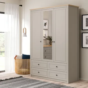 Dulap pentru haine, Hanah Home, Sento, 145.8x208.5x52.7 cm, PAL MELAMINAT, Gri / Stejar 1c60 imagine