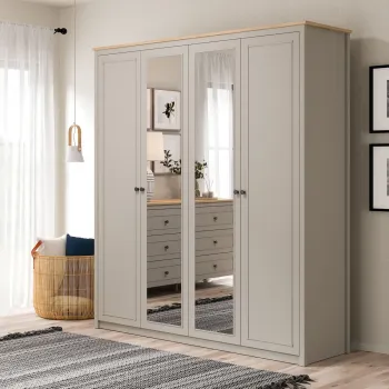 Dulap pentru haine, Hanah Home, Sento, 190.9x208.5x52.7 cm, PAL MELAMINAT, Gri / Stejar 0411 imagine