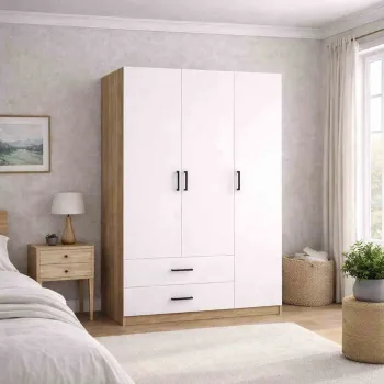 Dulap pentru haine, Hanah Home, Yaman 1600-209, 120x181x45 cm, PAL, Nuc/Alb de33 imagine