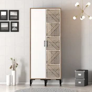 Dulap pentru haine, Hommy Craft, Kumsal PS, 80x47.5x201.4 cm, PAL, Nuc/Alb dcc1 imagine