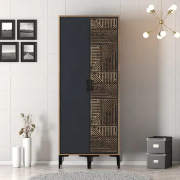 Dulap pentru haine, Hommy Craft, Kumsal PS, 80x47.5x201.4 cm, PAL, Nuc / Antracit 72e3 imagine
