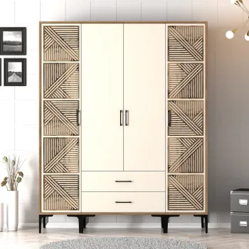 Dulap pentru haine, Hommy Craft, Kumsal PTP, 160x47.5x201.4 cm, PAL, Maro/Crem 83d9 imagine
