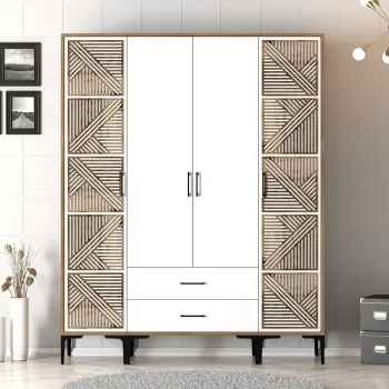 Dulap pentru haine, Hommy Craft, Kumsal PTP, 160x47.5x201.4 cm, PAL, Nuc/Alb ddbe imagine
