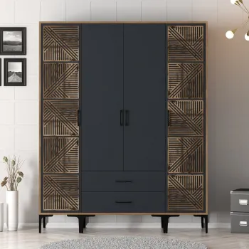 Dulap pentru haine, Hommy Craft, Kumsal PTP, 160x47.5x201.4 cm, PAL, Nuc / Antracit e450 imagine