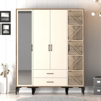 Dulap pentru haine, Hommy Craft, Kumsal PTR, 160x47.5x201.4 cm, PAL, Maro/Crem e8f0 imagine