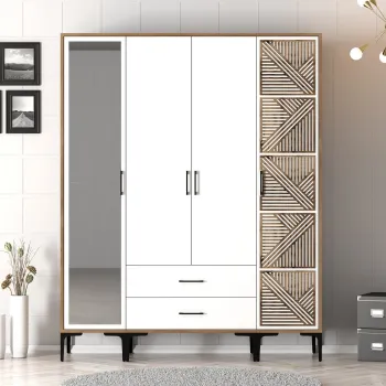 Dulap pentru haine, Hommy Craft, Kumsal PTR, 160x47.5x201.4 cm, PAL, Nuc/Alb 880f imagine