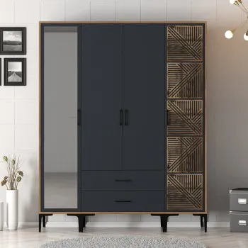 Dulap pentru haine, Hommy Craft, Kumsal PTR, 160x47.5x201.4 cm, PAL, Nuc / Antracit 181f imagine
