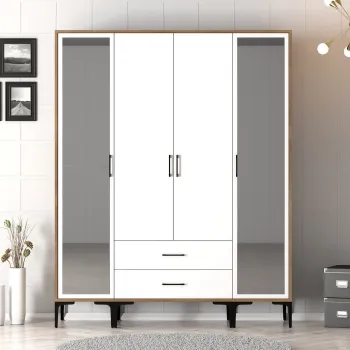 Dulap pentru haine, Hommy Craft, Kumsal RTR, 160x47.5x201.4 cm, PAL, Nuc/Alb 9c3d imagine