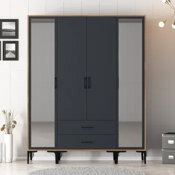 Dulap pentru haine, Hommy Craft, Kumsal RTR, 160x47.5x201.4 cm, PAL, Nuc / Antracit dfaa imagine