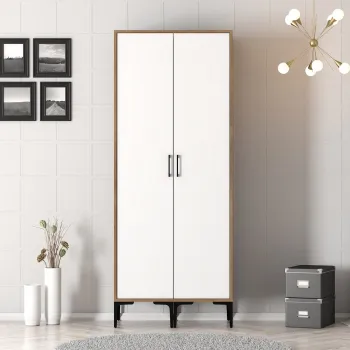 Dulap pentru haine, Hommy Craft, Kumsal SS, 80x47.5x201.4 cm, PAL, Nuc/Alb 9712 imagine