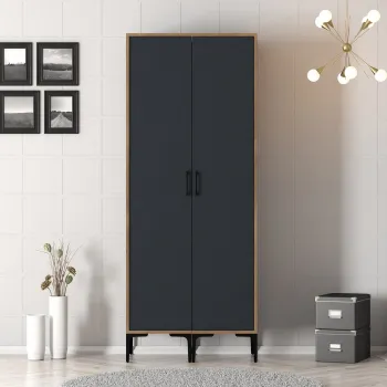 Dulap pentru haine, Hommy Craft, Kumsal SS, 80x47.5x201.4 cm, PAL, Nuc / Antracit 6916 imagine
