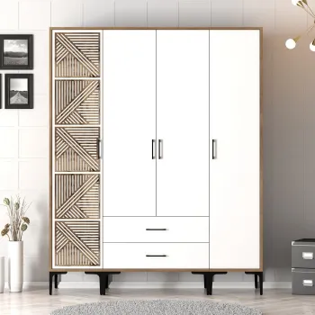 Dulap pentru haine, Hommy Craft, Kumsal STP, 160x47.5x201.4 cm, PAL, Nuc/Alb 3f77 imagine