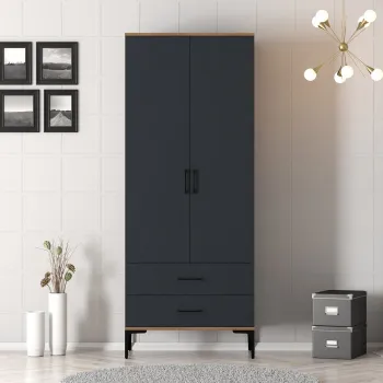 Dulap pentru haine, Hommy Craft, Kumsal T, 80x47.5x201.4 cm, PAL, Nuc / Antracit ef3b imagine