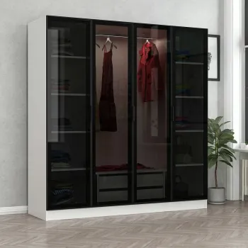 Dulap pentru haine, Minerva, Kale, 180x210x52 cm, PAL, Alb/Negru b213 imagine