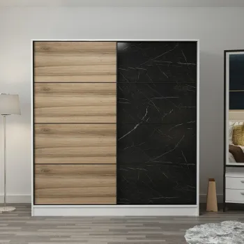 Dulap pentru haine, Minerva, Kale, 180x210x52 cm, PAL, Alb / Negru / Dore f68c imagine