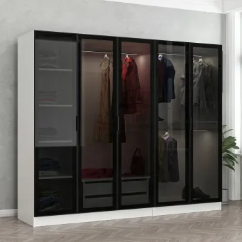 Dulap pentru haine, Minerva, Kale, 225x190x52 cm, PAL, Alb/Negru 3083 imagine