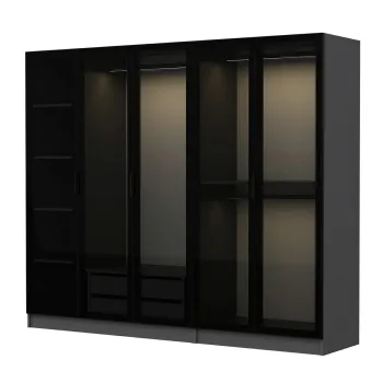 Dulap pentru haine, Minerva, Kale, 225x190x52 cm, PAL, Antracit / Negru 385f imagine