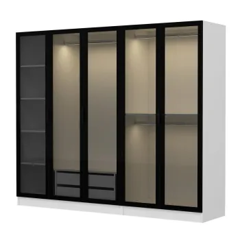 Dulap pentru haine, Minerva, Kale, 225x210x52 cm, PAL, Alb/Negru 411d imagine