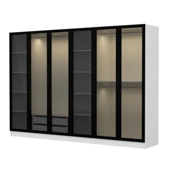 Dulap pentru haine, Minerva, Kale, 270x190x52 cm, PAL, Alb/Negru 036f imagine