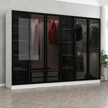 Dulap pentru haine, Minerva, Kale, 270x210x52 cm, PAL, Alb/Negru 38d5 imagine