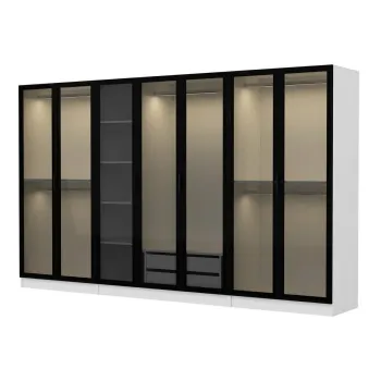 Dulap pentru haine, Minerva, Kale, 315x190x52 cm, PAL, Alb/Negru 144b imagine
