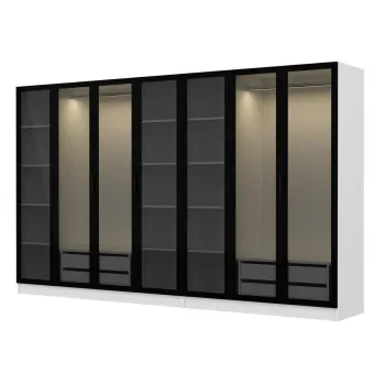 Dulap pentru haine, Minerva, Kale, 315x190x52 cm, PAL, Alb/Negru ff7f imagine