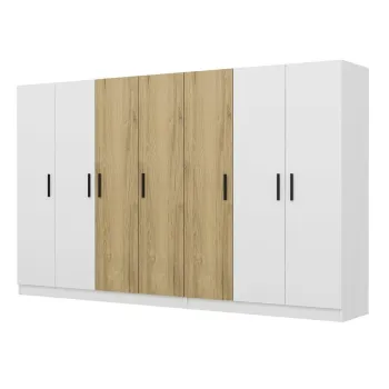 Dulap pentru haine, Minerva, Kale, 315x210x52 cm, PAL, Alb/Maro 2207 imagine