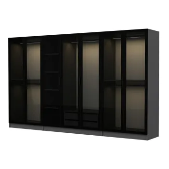 Dulap pentru haine, Minerva, Kale, 315x210x52 cm, PAL, Antracit / Negru 5e22 imagine