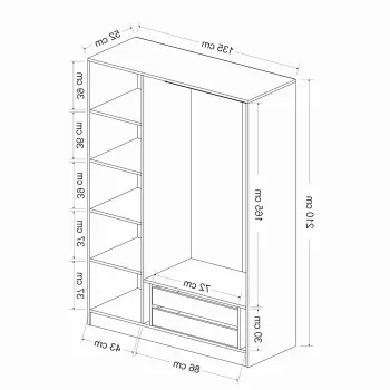 Dulap pentru haine, Minerva, Kale Anthracite, 135x210x52 cm, PAL, Antracit f436 imagine