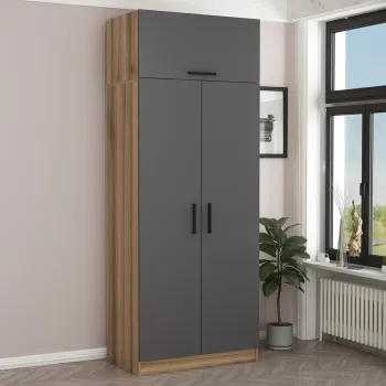 Dulap pentru haine, Minerva, Kale Anthracite, 90x235x52 cm, PAL, Antracit da35 imagine
