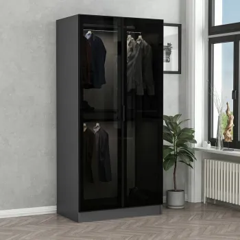 Dulap pentru haine, Minerva, Kale Glass Anthracite, 90x210x52 cm, PAL, Negru / Antracit b814 imagine