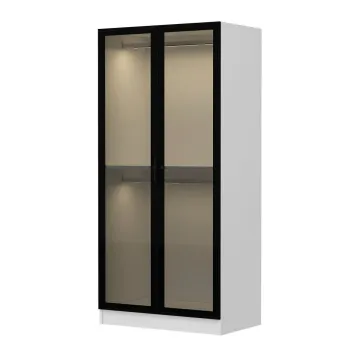 Dulap pentru haine, Minerva, Kale Glass Black, 90x190x52 cm, PAL, Alb/Negru 657f imagine