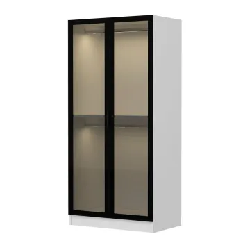 Dulap pentru haine, Minerva, Kale Glass Black, 90x210x52 cm, PAL, Alb/Negru 0620 imagine