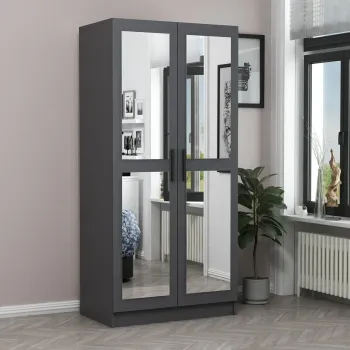 Dulap pentru haine, Minerva, Kale Mirror Anthracite, 90x190x52 cm, PAL, Antracit 9db3 imagine