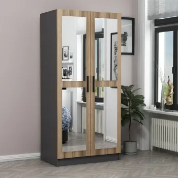 Dulap pentru haine, Minerva, Kale Mirror Anthracite Oak, 90x190x52 cm, PAL, Antracit / Stejar 11de imagine