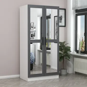 Dulap pentru haine, Minerva, Kale Mirror Anthracite White, 90x190x52 cm, PAL, Antracit/Alb 5800 imagine