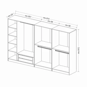 Dulap pentru haine, Minerva, Kale Plus, 315x210x52 cm, PAL, Fume / Stejar ae58 imagine
