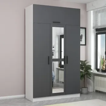Dulap pentru haine, Minerva, Minar 235, 135x235x52 cm, PAL, Antracit/Alb 1b32 imagine